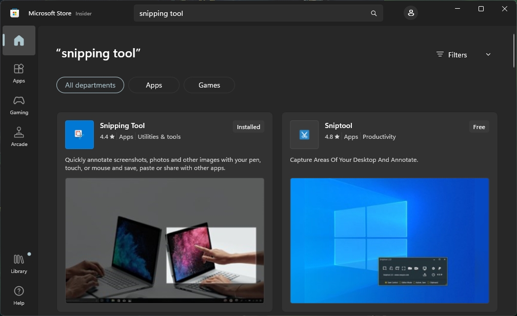 Install snipping tool from microsoft store on windows 11